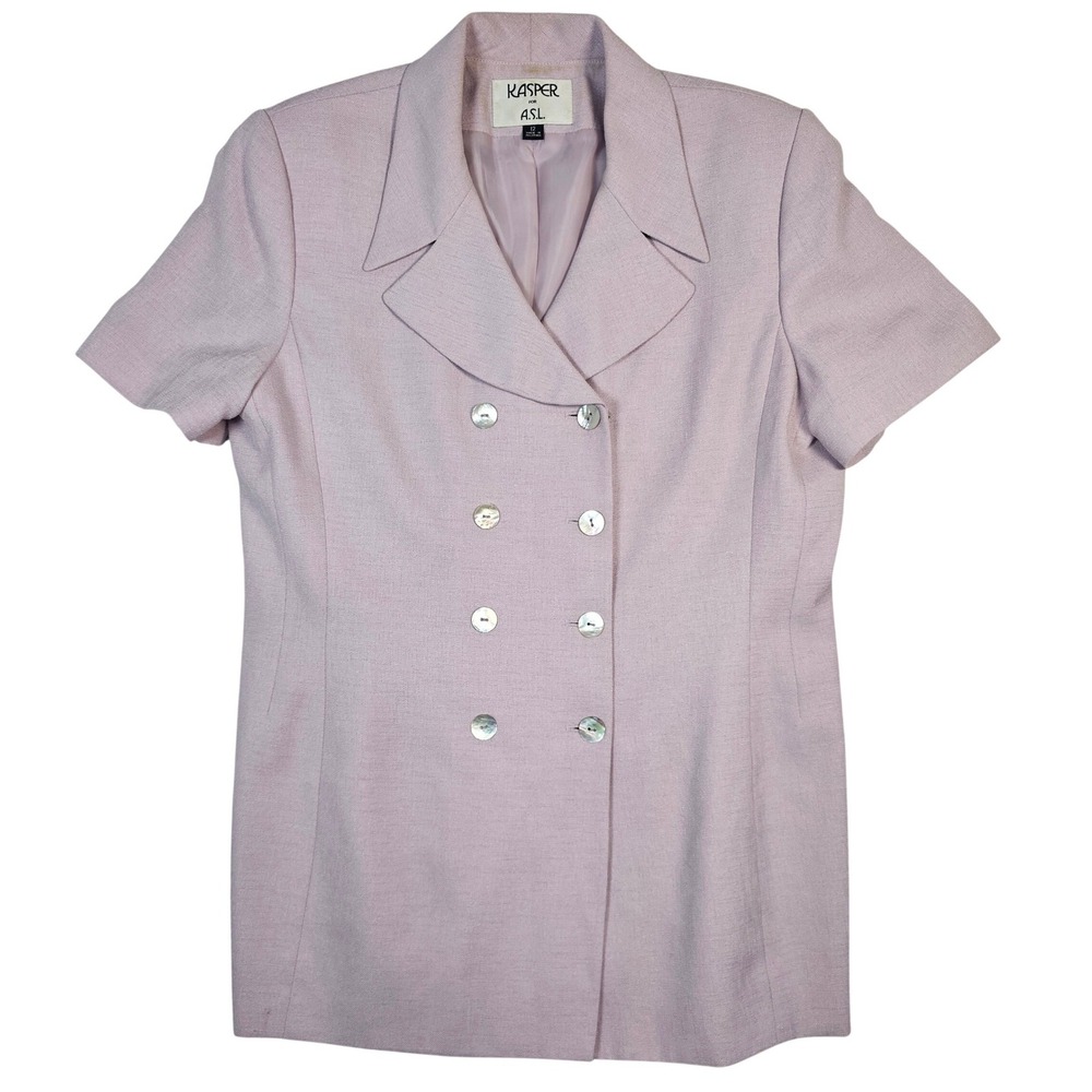 Kasper for ASL Womens 12 Short Sleeve Double Breasted Blazer Lavender Purple Vtg